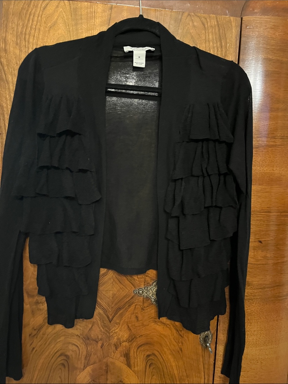 White House Black Market Black Ruffle Open-Front Cardigan Size Medium